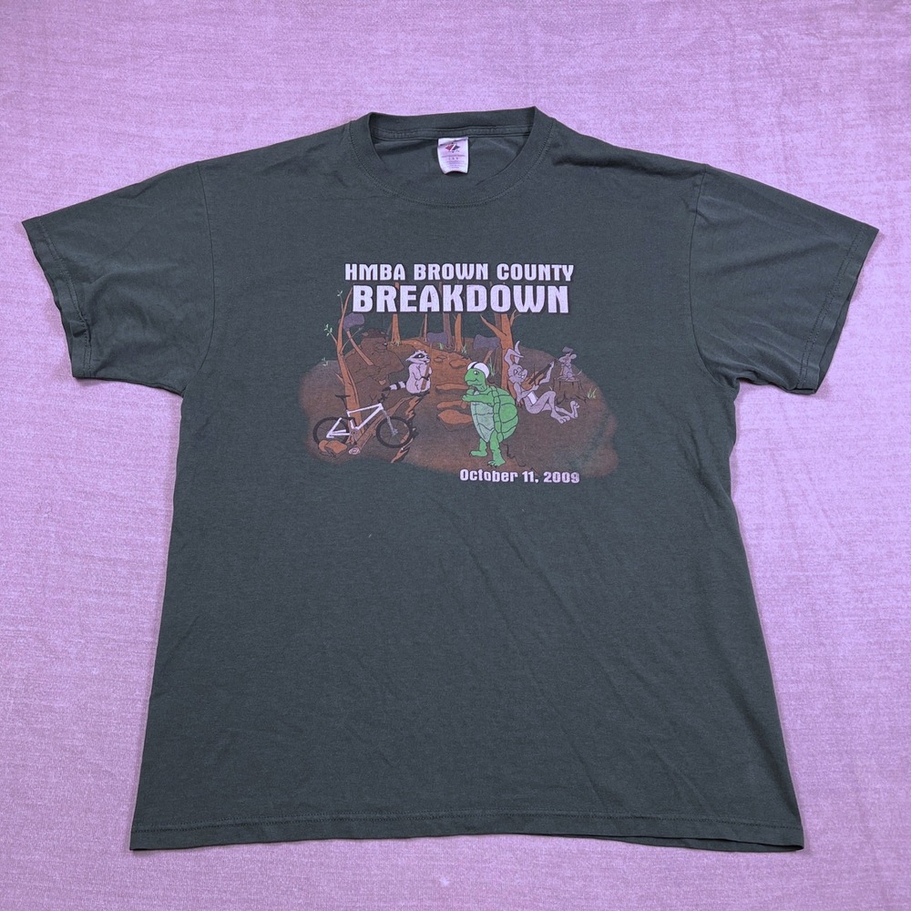 Jerzees HMBA Brown County Breakdown Graphic 2009 T Shirt Mens L Green Cotton